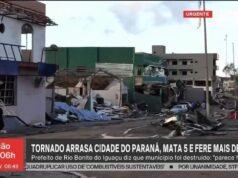 Tornado causa destruiأ§أ£o e deixa feridos em Rio Bonito do Iguaأ§u (PR)