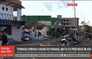 Tornado causa destruiأ§أ£o e deixa feridos em Rio Bonito do Iguaأ§u (PR)